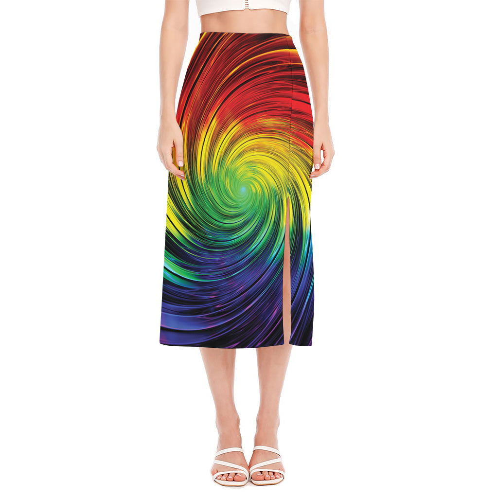 Colorful Swirl Print Side Slit Midi Skirt