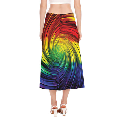 Colorful Swirl Print Side Slit Midi Skirt