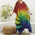 Colorful Swirl Print Silk V-Neck Kaftan Dress