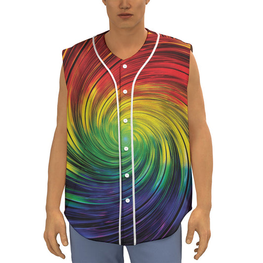 Colorful Swirl Print Sleeveless Baseball Jersey