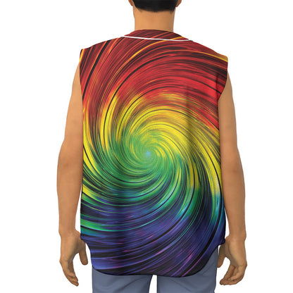 Colorful Swirl Print Sleeveless Baseball Jersey