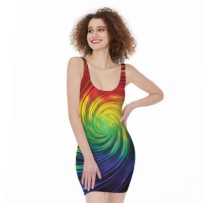 Colorful Swirl Print Sleeveless Bodycon Dress