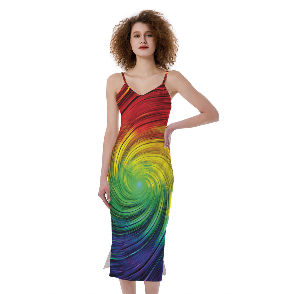 Colorful Swirl Print Slim Fit Midi Cami Dress