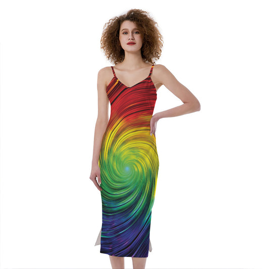 Colorful Swirl Print Slim Fit Midi Cami Dress