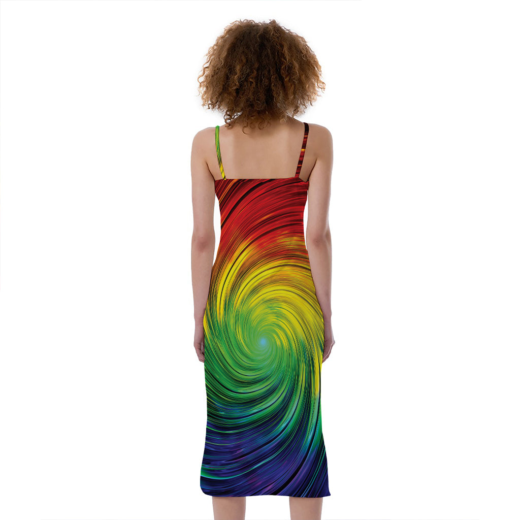 Colorful Swirl Print Slim Fit Midi Cami Dress