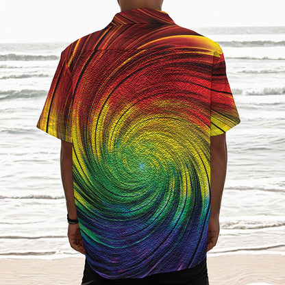 Colorful Swirl Print Textured Short Sleeve Shirt
