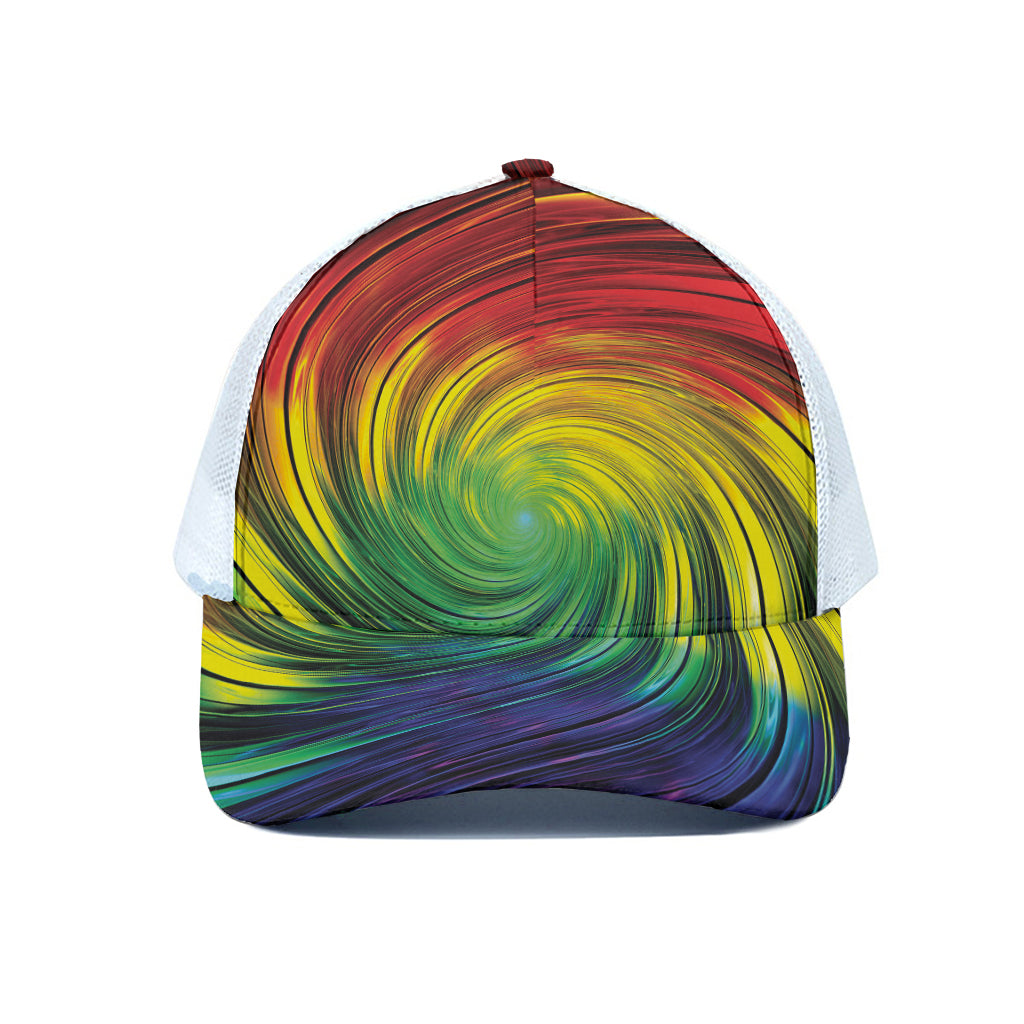 Colorful Swirl Print White Mesh Trucker Cap