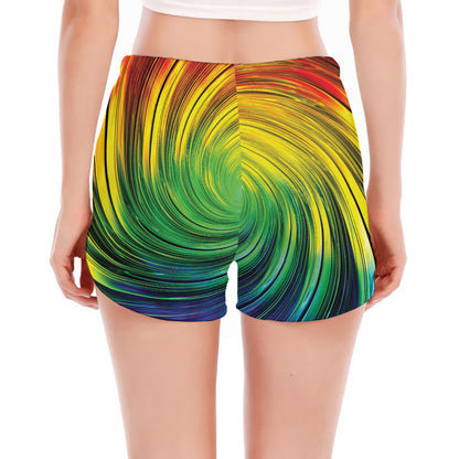 Colorful Swirl Print Women's Split Running Shorts
