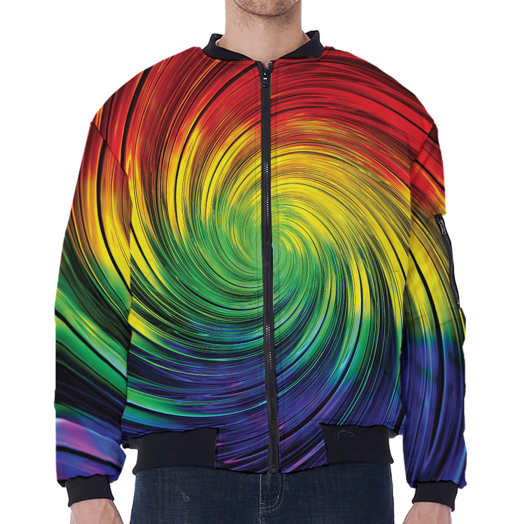 Colorful Swirl Print Zip Sleeve Bomber Jacket