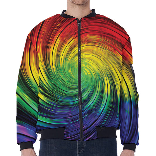 Colorful Swirl Print Zip Sleeve Bomber Jacket