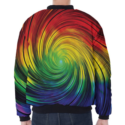 Colorful Swirl Print Zip Sleeve Bomber Jacket