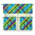 Colorful Tartan Pattern Print 3 Piece Kitchen Curtains
