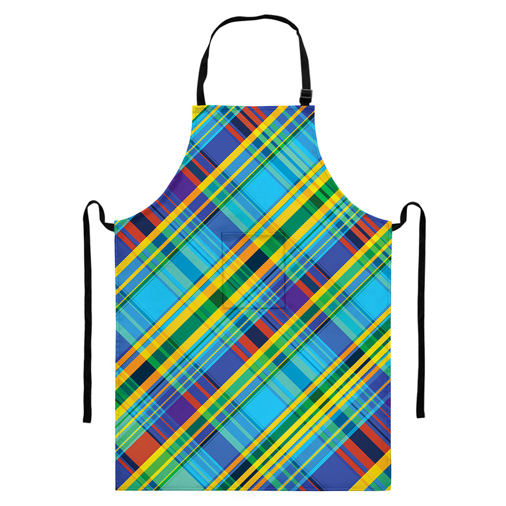 Colorful Tartan Pattern Print Bib Apron With Pocket