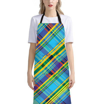 Colorful Tartan Pattern Print Bib Apron With Pocket