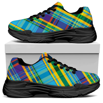 Colorful Tartan Pattern Print Black Chunky Shoes