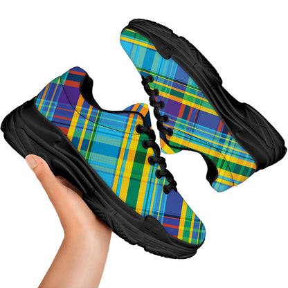 Colorful Tartan Pattern Print Black Chunky Shoes