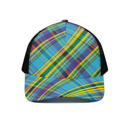 Colorful Tartan Pattern Print Black Mesh Trucker Cap