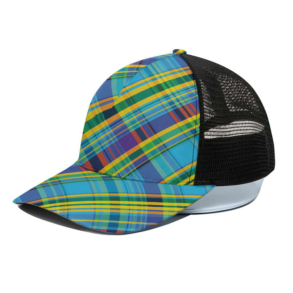 Colorful Tartan Pattern Print Black Mesh Trucker Cap