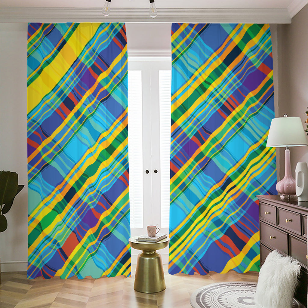 Colorful Tartan Pattern Print Blackout Pencil Pleat Curtains