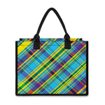 Colorful Tartan Pattern Print Canvas Tote Bag