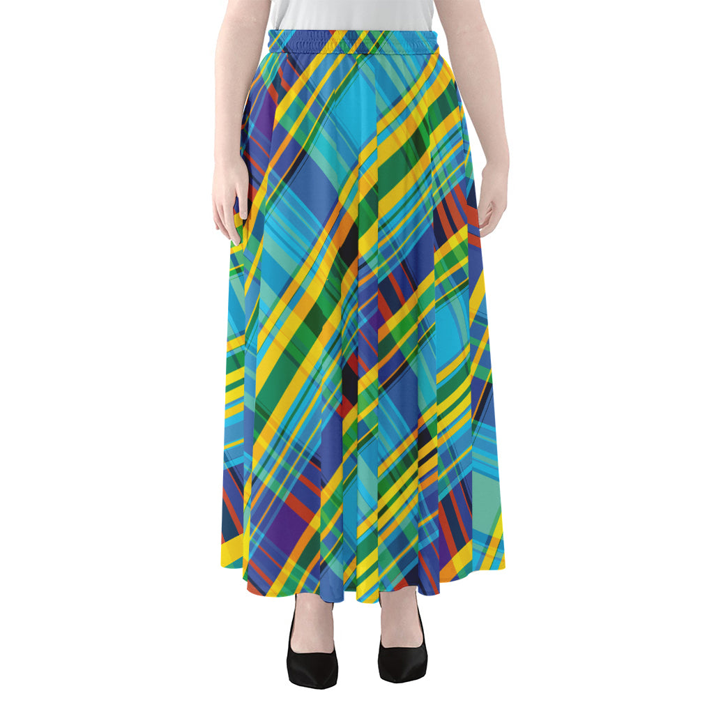 Colorful Tartan Pattern Print Chiffon Maxi Skirt