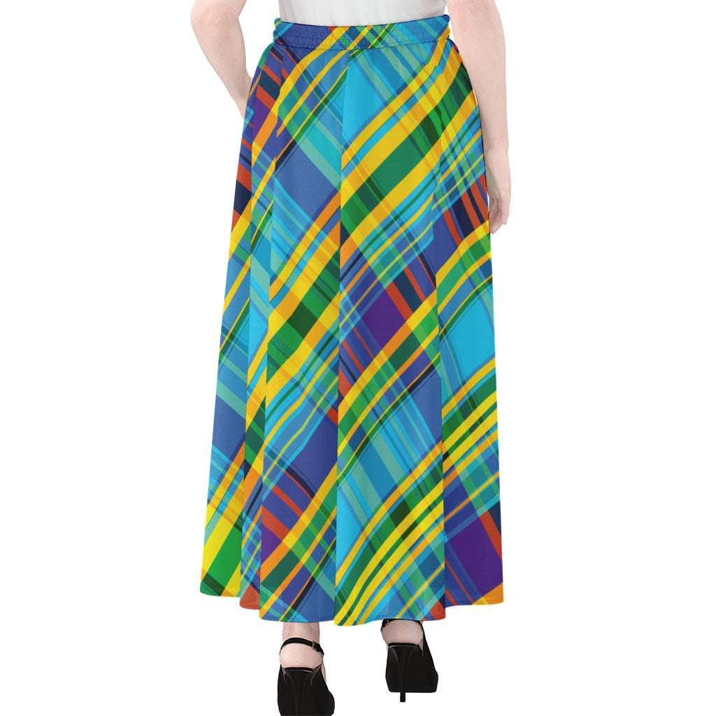 Colorful Tartan Pattern Print Chiffon Maxi Skirt