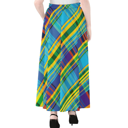 Colorful Tartan Pattern Print Chiffon Maxi Skirt