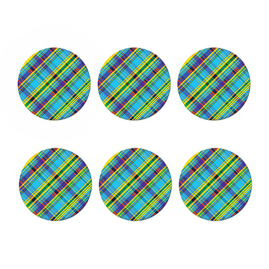 Colorful Tartan Pattern Print Coaster Set