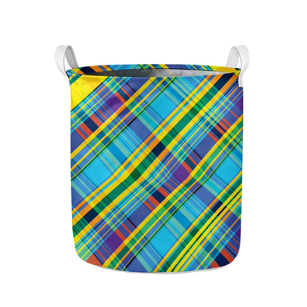 Colorful Tartan Pattern Print Collapsible Laundry Basket