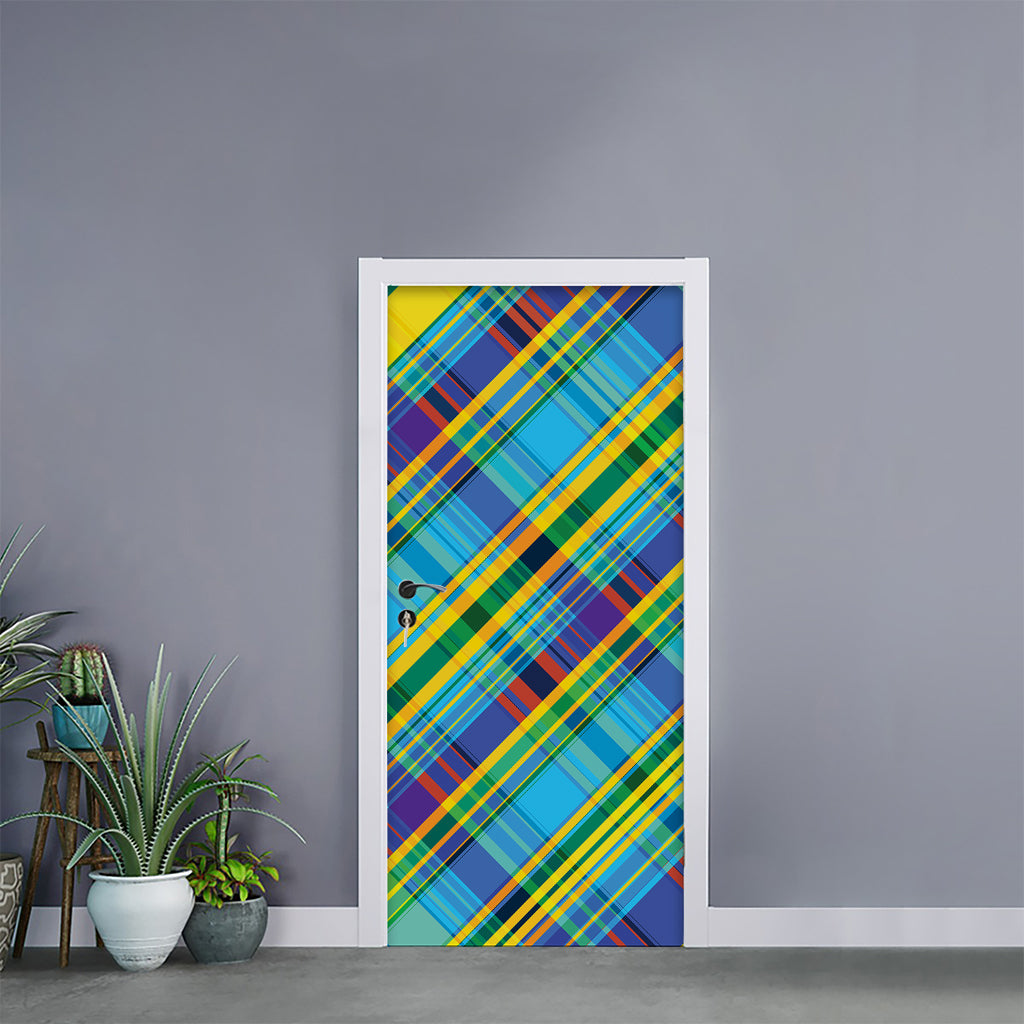 Colorful Tartan Pattern Print Door Sticker