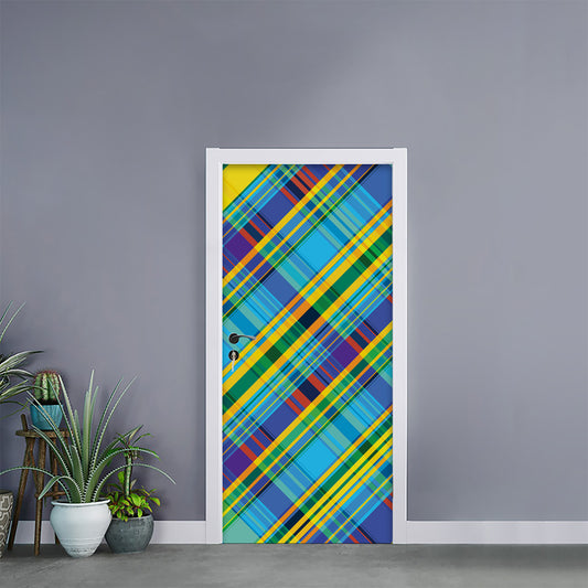 Colorful Tartan Pattern Print Door Sticker