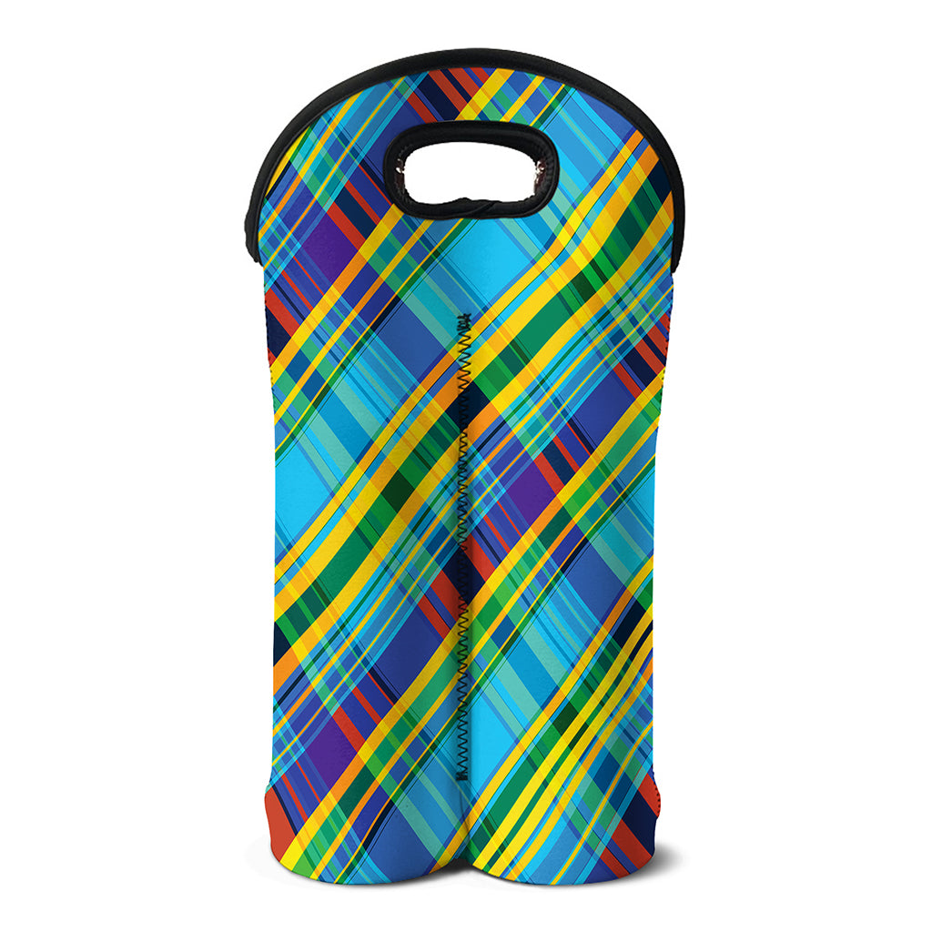 Colorful Tartan Pattern Print Double Neoprene Wine Tote