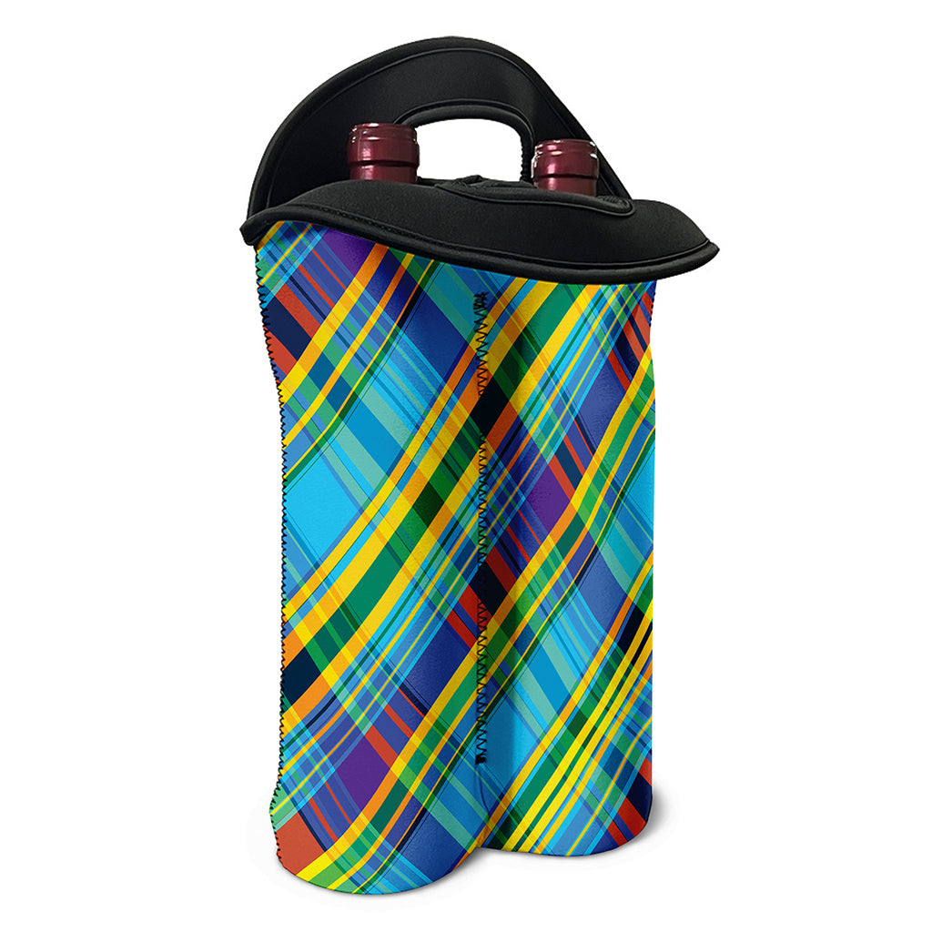 Colorful Tartan Pattern Print Double Neoprene Wine Tote