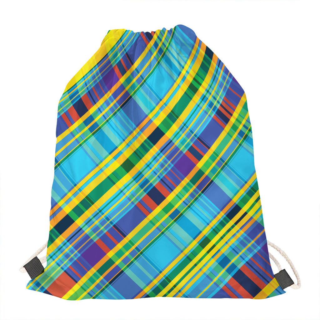 Colorful Tartan Pattern Print Drawstring Bag