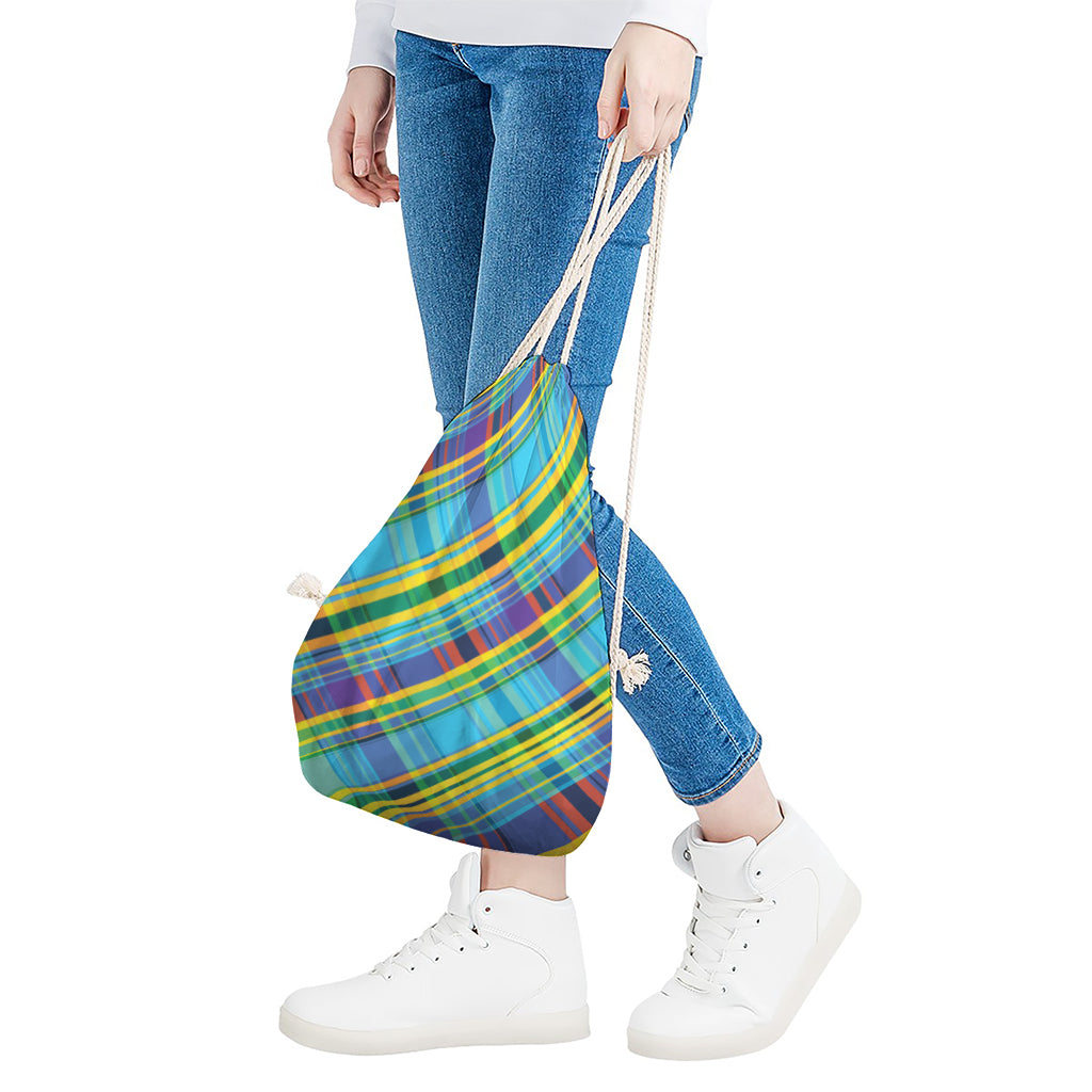 Colorful Tartan Pattern Print Drawstring Bag