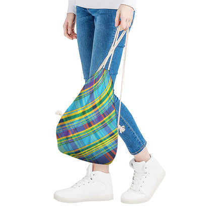 Colorful Tartan Pattern Print Drawstring Bag