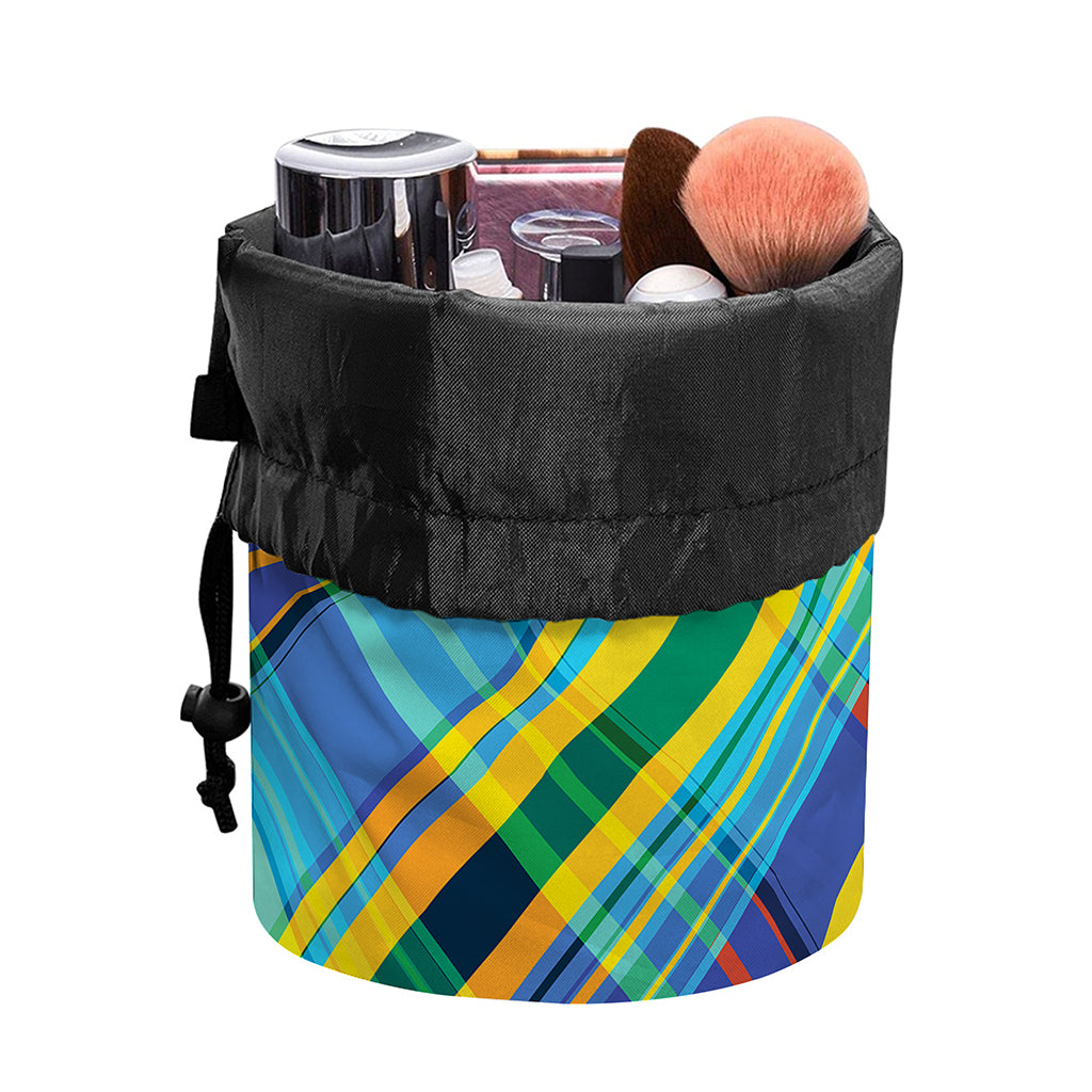 Colorful Tartan Pattern Print Drawstring Makeup Bag