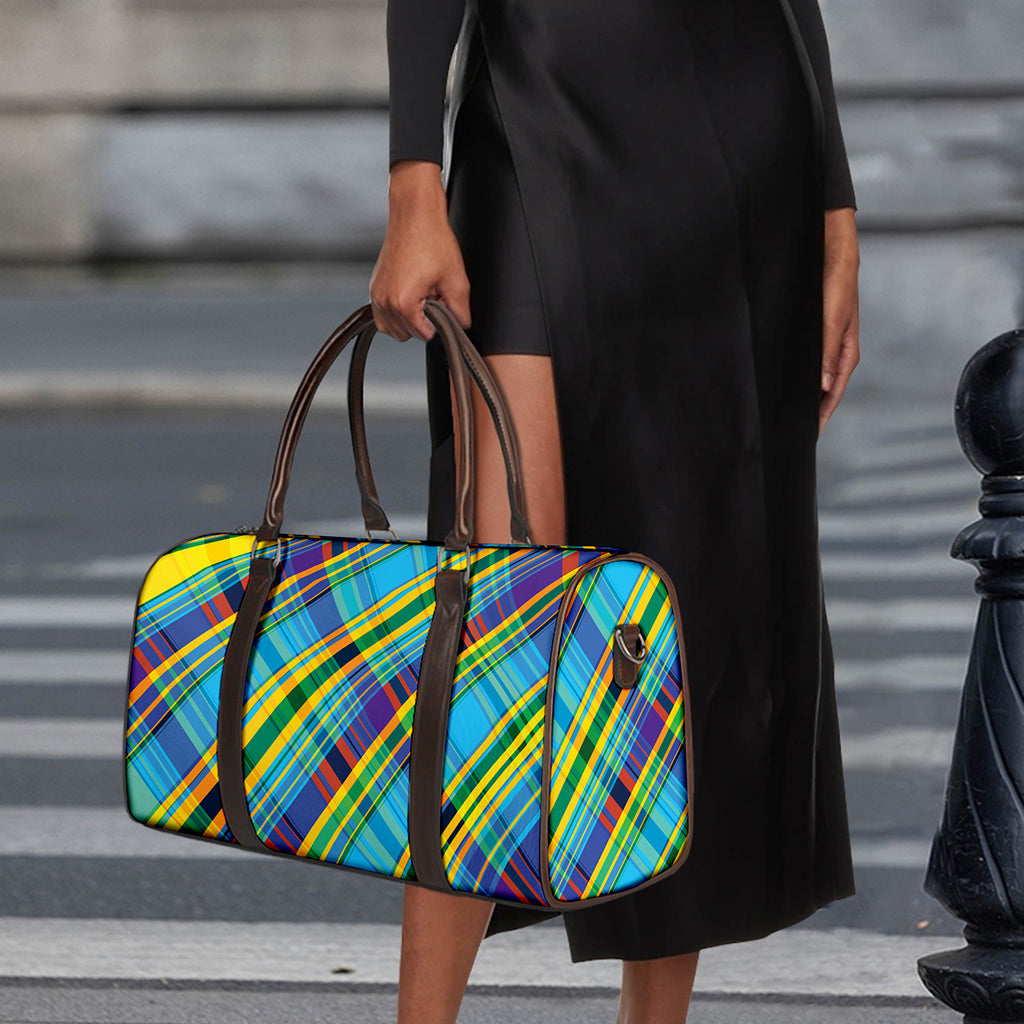 Colorful Tartan Pattern Print Duffle Bag