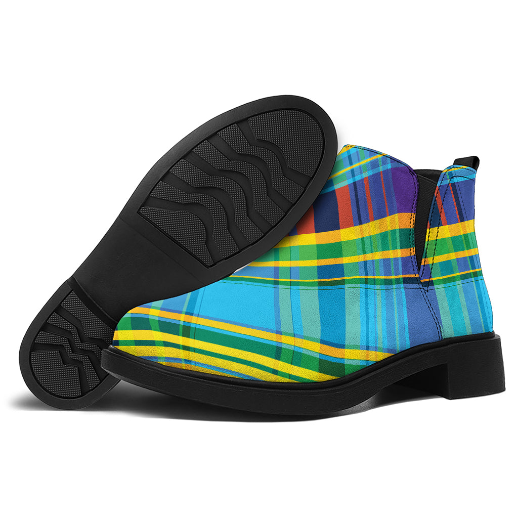 Colorful Tartan Pattern Print Flat Ankle Boots
