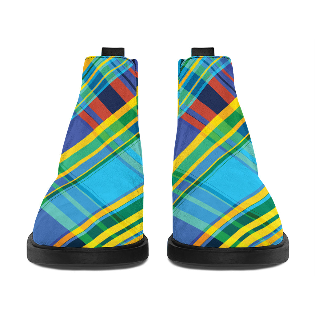 Colorful Tartan Pattern Print Flat Ankle Boots