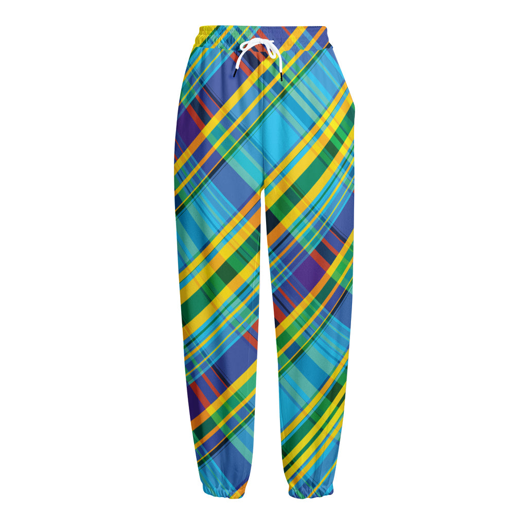 Colorful Tartan Pattern Print Fleece Lined Knit Pants