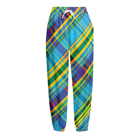Colorful Tartan Pattern Print Fleece Lined Knit Pants