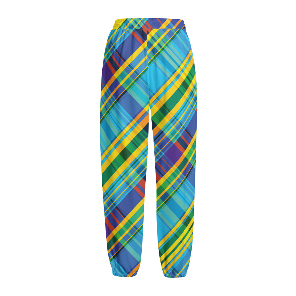 Colorful Tartan Pattern Print Fleece Lined Knit Pants