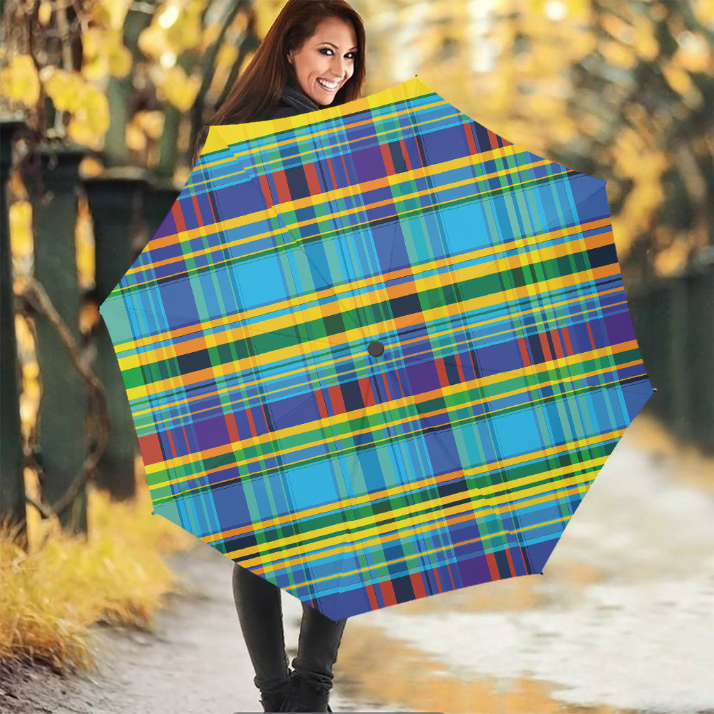 Colorful Tartan Pattern Print Foldable Umbrella