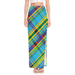 Colorful Tartan Pattern Print High Slit Maxi Skirt
