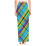 Colorful Tartan Pattern Print High Slit Maxi Skirt