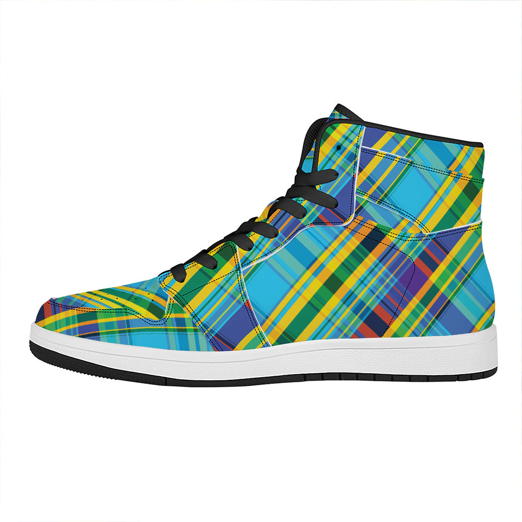 Colorful Tartan Pattern Print High Top Leather Sneakers