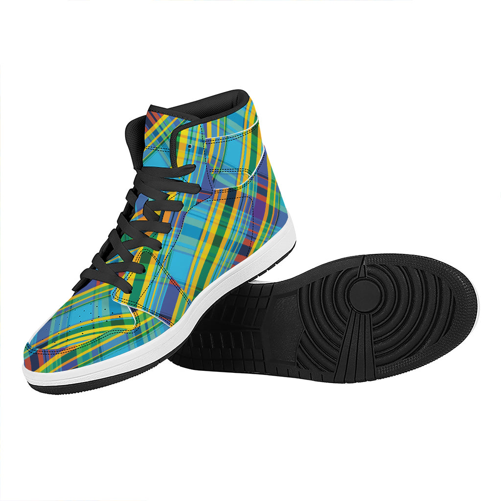 Colorful Tartan Pattern Print High Top Leather Sneakers