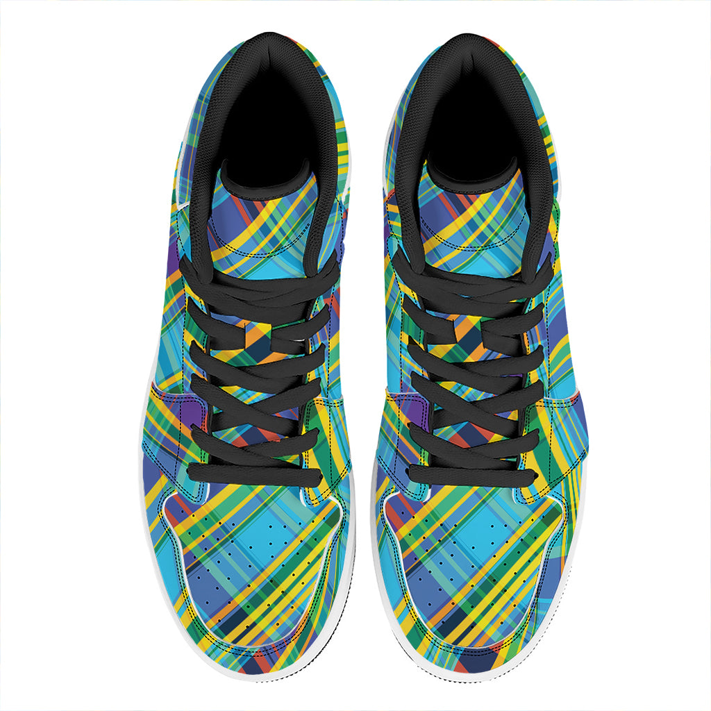Colorful Tartan Pattern Print High Top Leather Sneakers