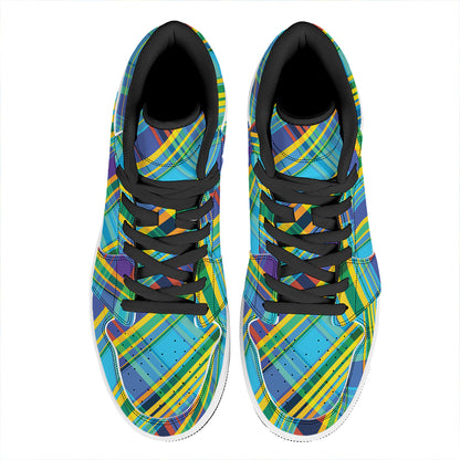 Colorful Tartan Pattern Print High Top Leather Sneakers